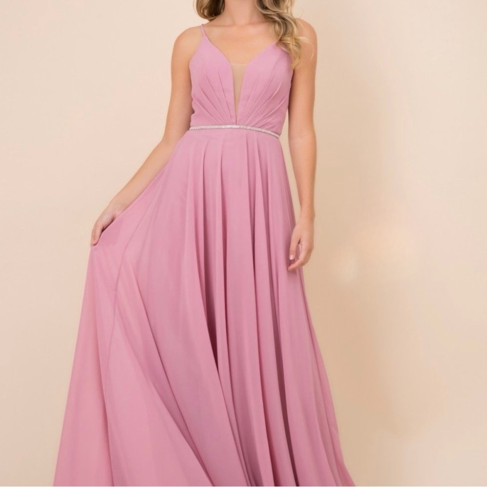 Enchanting Pink A-Line Gown with Rhinestone Belt